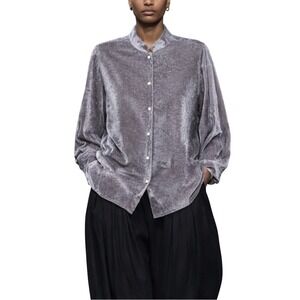 Gap Vintage Y2K Chic Frog Button Pastel Purple Velvet Button Up Blouse